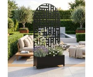 casa.pro Biombo Bernalda con Jardinera y Arco Redondeado 190x82x38cm Negro | Separador de ambientes tabique exterior interior pantalla de privacidad móvil 4 ruedas jardín terraza balcón acero