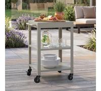 casa.pro Carrito Auxiliar con Ruedas Bolognano Acero 81x50x50 cm Beige Mate | Carro de servicio para jardín con 4 ganchos, Carro de barbacoa, mesa exterior de 3 niveles, patio piscina terraza, metal