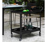 casa.pro Carro de Servicio Bard para Jardín Carrito Auxiliar con 4 Ruedas y 5 Ganchos Uso Exterior Interior Carro de Barbacoa de 2 Niveles Patio Piscina Terraza Acero 72 x 77 x 38 cm - Negro
