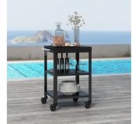casa.pro Carro de Servicio Bolognano para Jardín Carrito Auxiliar con Ruedas de Exterior Carro de Barbacoa de 3 Niveles Patio Piscina Terraza Metal 81 x 50 x 50 cm - Negro