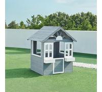 casa.pro Casa de Juegos Vesa con Jardineras Casita para Niños con Ventanas y Puerta Casa de Madera para Exterior y Jardín de Madera de Abeto 138 x 120 x 102 cm - Gris