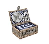 [casa.pro] cesta de pícnic para 2 personas con nevera, cubiertos, platos, vasos - blanca / azul