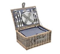 [casa.pro] cesta de pícnic para 4 personas con nevera, cubiertos, platos, vasos - blanca / azul