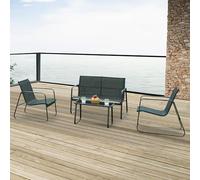 casa.pro Conjunto de Muebles de Jardin Exterior Anzi de 4 Piezas 1 Mesa de Centro 1 Sofá de 2 Plazas y 2 Sillas con Reposabrazos Muebles de Terraza Acero Vidrio Templado Textileno - Negro