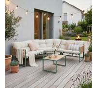 casa.pro Conjunto de Muebles de Jardín Exterior Karg Mueble para Patio 3 Plazas - 1 Sofá Modular con Cojines y Respaldo 1 Mesa de Centro Material Resistente - Verde/Beige y Efecto Ratán