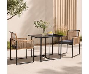 casa.pro Conjunto de Muebles de Terraza - 1 Mesa Rectangular 2 Sillas con Reposabrazos y Cojines de Asiento - Mueble de Jardín Exterior 3 Piezas Acero y Cuerda Tejida - Negro/Marrón