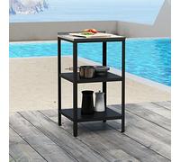 casa.pro Estantería Independiente Bolognano para Jardín Uso Interior y Exterior con 3 Estantes Patas Regulables en Altura 92 x 50 x 50 cm Acero - Negro/Plateado