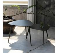casa.pro Juego de 2 Mesitas de Jardín Aymavilles 2 Mesas Nido Apto Exteriores/Interiores Triangulares Mesas de Sofá de Diferentes Tamaños Acero 58 x 56 x 46 cm - Gris Antracita