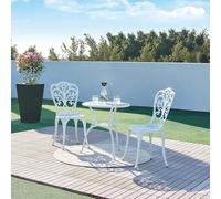 casa.pro Juego de Bistró de 3 Piezas Lupsam Set de 1 Mesa con Abertura para Sombrilla y 2 Sillas Conjunto de Muebles de Exterior Terraza Jardín Patio Balcón Aluminio - Blanco