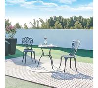 casa.pro Juego de Bistró de 3 Piezas Lupsam Set de 1 Mesa con Abertura para Sombrilla y 2 Sillas Conjunto de Muebles de Exterior Terraza Jardín Patio Balcón Aluminio - Gris Oscuro con pátina Verde