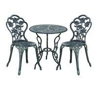 [casa.pro] set bistro aluminio fundido mesa + 2 sillas look antiguo muebles para terraza balcón - blanco - verde oscuro