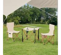 casa.pro Juego de Muebles de Camping Playa Banzi 1 Mesa Plegable Portátil con 2 Sillas Plegables Camping Mesa con Portavasos Impermeable Acero Tela Oxford 600D - Beige