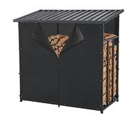 casa.pro Leñera de Exterior Yakutat Cobertizo para Madera Soporte para Leña con Techo Inclinado y Cubierta Acero 185 x 130 x 70 cm Negro