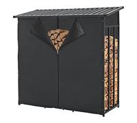 casa.pro Leñera de Exterior Yakutat Cobertizo para Madera Soporte para Leña con Techo Inclinado y Cubierta Acero 185 x 180 x 70 cm Negro