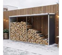 casa.pro Leñero Exterior Kalmar Soporte para Leña Estante para Leña Cubierto Almacenamiento de Madera para Chimenea Sistema Clipping Acero Galvanizado 352 x 80 x 152 cm - Gris antracita