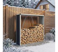 casa.pro Leñero Exterior Kalmar Soporte para Leña Estante para Leña Cubierto Almacenamiento de Madera para Chimenea Sistema Clipping Acero Galvanizado 155 x 45 x 157 cm - Gris antracita