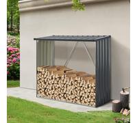 casa.pro Leñero Exterior Kalmar Soporte para Leña Estante para Leña Cubierto Almacenamiento de Madera para Chimenea Sistema Clipping Acero Galvanizado 156 x 80 x 152 cm - Gris antracita