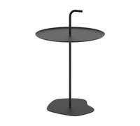 casa.pro Mesa Auxiliar de Patio Calimera Mesa de Jardín con Asa de Transporte de Uso Exterior e Interior Mesita Redonda de Jardín Terraza Acero 56,5 x 38 cm - Negro