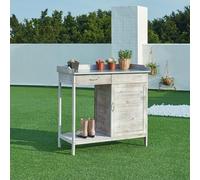 casa.pro Mesa de Jardinería Aliano con 2 Compartimentos Cerrados 1 Cajón Extraíble Mesa Auxiliar Jardín para Plantación Mesa de Cultivo Madera de Abeto Acero 98x48x94 cm - Gris