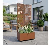 casa.pro Tabique con Jardinera Bernalda Divisor de Espacios Biombo Separador de Ambientes Exterior Interior Exponer Tus Plantas Protege del Sol Viento Acero Galvanizado 190 x 82 x 38 cm - Marrón