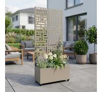 casa.pro Separador de Ambientes Bernalda Metal 190x82x38 cm Beige Ajo | Biombo móvil con jardinera tabique exterior interior pantalla de privacidad protección terraza 4 ruedas acero galvanizado