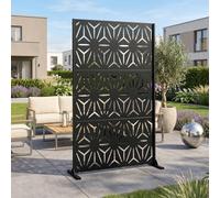 casa.pro Separador de Ambientes Kilsturd Diseño Sol Biombo Tabique Exterior y Interior Pantalla de Privacidad Protección contra Sol Acero Galvanizado 180 x 120 x 40 cm - Negro