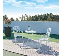 casa.pro Set Bistró de 3 Piezas Vena Conjunto de 1 Mesa con Abertura para Sombrilla y 2 Sillas Juego de Muebles de Exterior Terraza Jardín Patio Balcón Aluminio - Blanco