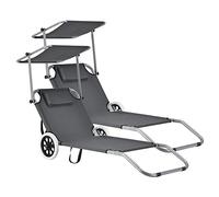casa.pro Set de 2X Tumbona con 2 Ruedas 146 x 52 x 15 cm Silla de Playa con Parasol para jardín terraza Patio Piscina Playa Gris Oscuro