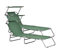 casa.pro Set de 2X Tumbona Plegable Argozelo 186 x 55 x 24 cm con Techo Parasol Toldo Acero hasta 110 kg Hamaca de Playa Asiento para Jardín Silla Reclinable Verde Oscuro