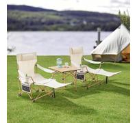 casa.pro Set de 3 Muebles de Camping Bellante Impermeable 1 Mesa Plegable Portátil con 2 Sillas Plegables Reclinables con Reposabrazos Bolsillos de Malla Portavasos Playa Jardín Acero Tela - Beige