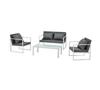 [casa.pro] set de muebles de jardín 2 x silla de jardín sofá mesa de centro de vidrio - blanco