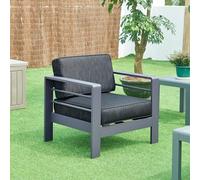 casa.pro Sillón de Exterior Avise con Cojines Butaca de Jardín con Reposabrazos para Terraza Patio Balcón Aluminio 62 x 81 x 70 cm - Antracita/Gris Oscuro