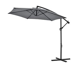 casa.pro Sombrilla Colgante Parasol excéntrico para Balcón Terraza Jardín Diámetro Pantalla 270 cm Protector Ajustable Mástil de Acero con Manivela Gris