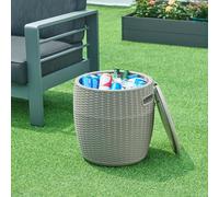 casa.pro Taburete Nevera Avetrana Multiusos Asiento de Jardín Cubitera de Hielo para Playa Balcón Terraza 37 L Efecto Ratán Polipropileno 44xØ40 cm - Marrón Claro