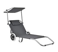 casa.pro Tumbona Jardín Falun Tumbona Plegable con Toldo y con 2 Ruedas Silla de Playa Hamaca Muebles Jardin Exterior máx 110 kg Silla Reclinable Tela/Acero 146 x 62 x 60 cm - Gris Oscuro