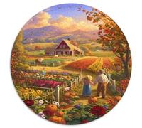 Casa Rural jardín Puzzle de 1000 Piezas Redondo Papel Puzzle para Adultos Paisaje otoñal
