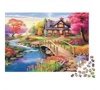 Casa Rural Puente de Madera Puzzle de 1000 Piezas Papel para Adultos Jardín Otoñal Paisaje Puzzle para Toda la Familia Relajación Decoración Hogar Regalo 38x26cm/1000pcs