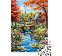 Casa Rural Puente Puzzle de 1000 Piezas Papel para Adultos Paisaje de Jardín Otoñal Puzzle para Toda la Familia Decoración Regalo 70x50cm/1000pcs