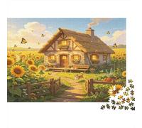 Casa Rural Puzzle de 1000 Piezas Juego de Puzzle 1000 Piezas Papel para Adultos Campo de Girasoles Relajación Decoración Regalo 70x50cm/1000pcs