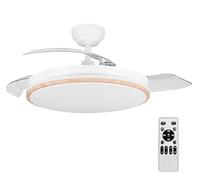Casa Shop Ventilador con Luz LED 72W 50CM de 7590lm, Motor DC, temporizador, 6 velocidades, aspas retráctiles, CCT, función verano-invierno Silencioso, Controlador Incorporado (Madera)