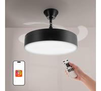 Casa Shop Ventilador de techo con luz LED retráctil 72W,Motor DC con control de remoto,4 Aspas retráctiles, función verano-invierno, temporizador, 3 tonalidades (Negro)