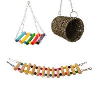 Casa tejida para pájaros con escalera de madera, hamaca de madera colorida, nido de loro, para jaula, juguetes de animales pequeños, color gris africano para loros pequeños, para pájaros grandes