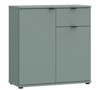 Casa Vital Cómoda Ganymede 222, 80 x 34 x 82 cm, Muebles de salón y Dormitorio, Armario de Almacenamiento, 1 Armario Interior con Estante, 1 cajón, Puertas batientes, Patas de plástico Negro (Verde