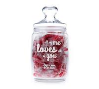 Casa Vivente Bombonera de Cristal Grabada para Boda All of me Loves All of You Personalizada con Nombres y Fecha Tapa Hermética Capacidad 1000 ml