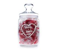Casa Vivente Bombonera de Cristal Grabada para Boda con Flecha de Amor Personalizada con Nombres y Fecha Tapa Hermética Capacidad 1000 ml