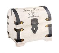 Casa Vivente Cofre de Madera Blanca con Grabado para Boda, Motivo Corazones, Personalizado con 2 Nombres y Fecha, 14 x 11 x 13 cm