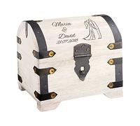 Casa Vivente Cofre de Madera Blanca con Grabado para Boda, Motivo Silueta de Pareja, Personalizado con 2 Nombres y Fecha, 14 x 11 x 13 cm