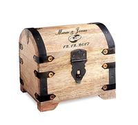 Casa Vivente Cofre de Madera Clara con Grabado para Boda, Motivo Anillos, Personalizada con 2 Nombres y Fecha, 14 x 11 x 13 cm