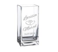 Casa Vivente - Florero de Cristal para la Boda - Jarrón - Regalos de Boda - Personalizado - Motivo: Corazones
