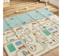 CASABEL Alfombra de Juego Evolutiva para Bebé 180×150 cm, Plegable, Impermeable y Gruesa, Diseño de Coches, Gran Tamaño, Suave y Colorida, Alfombra Compacta de Fácil Almacenamiento